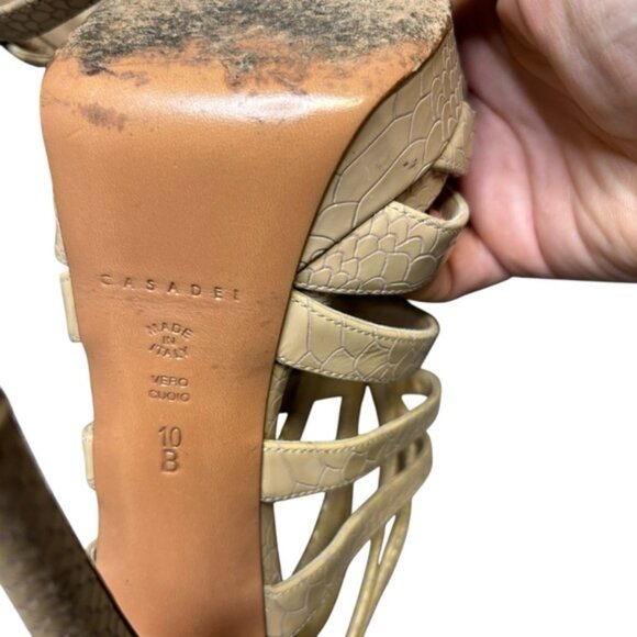 CASADEI Women's Beige Leather Strappy Open Toe Platform Sandal Heels Size 10B - Picture 4 of 9